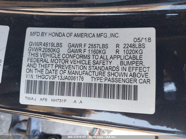 Honda ACCORD HYBRID 2018 1HGCV3F13JA006176 Image 9