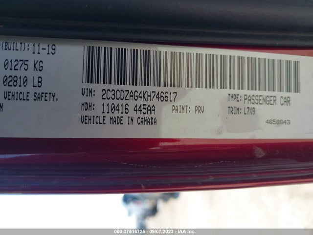 Dodge Challenger Sxt 2019 2C3CDZAG4KH746617 Image 9