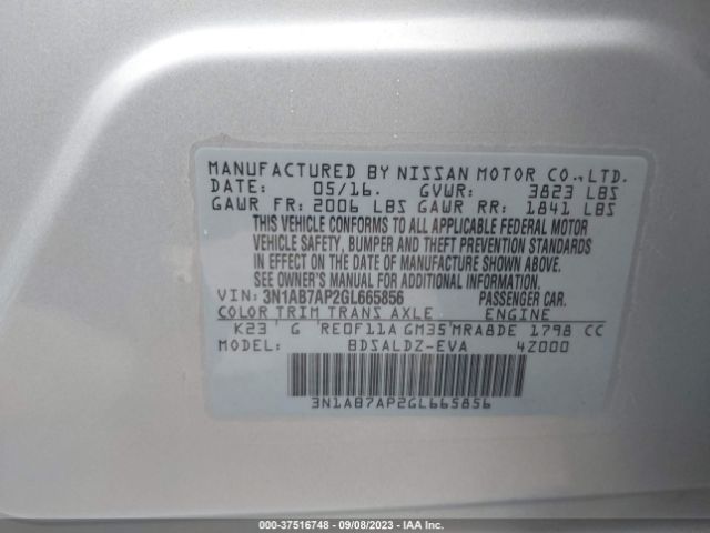 3N1AB7AP2GL665856 Nissan Sentra Sr/sl/s/sv/fe+ S