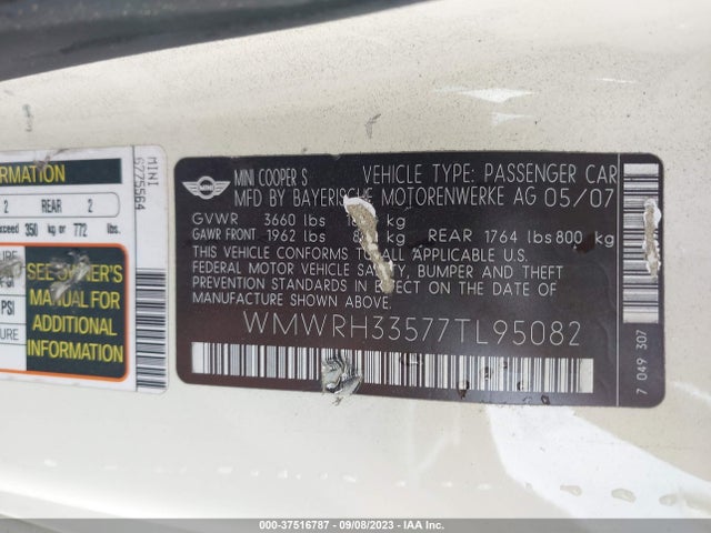2007 MINI COOPER CONVERTIBLE WMWRH33577TL95082 Photo 8