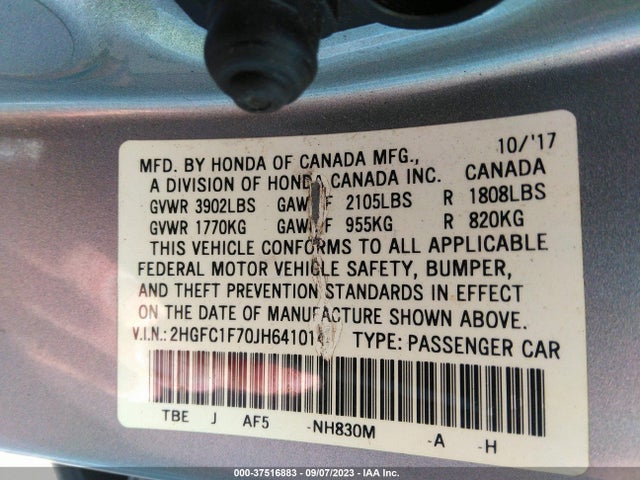 Honda Civic Ex-l 2018 2HGFC1F70JH641014 Image 9