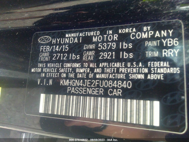 2015 HYUNDAI GENESIS 3.8 VIN: KMHGN4JE2FU084840