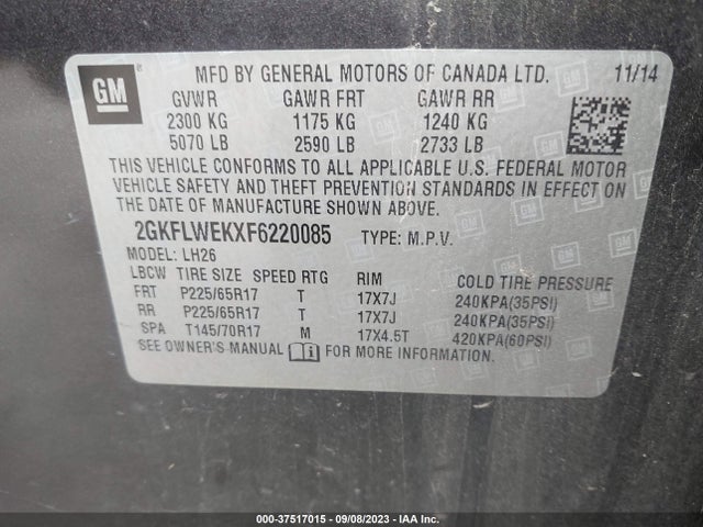 GMC Terrain Sle 2015 2GKFLWEKXF6220085 Image 9