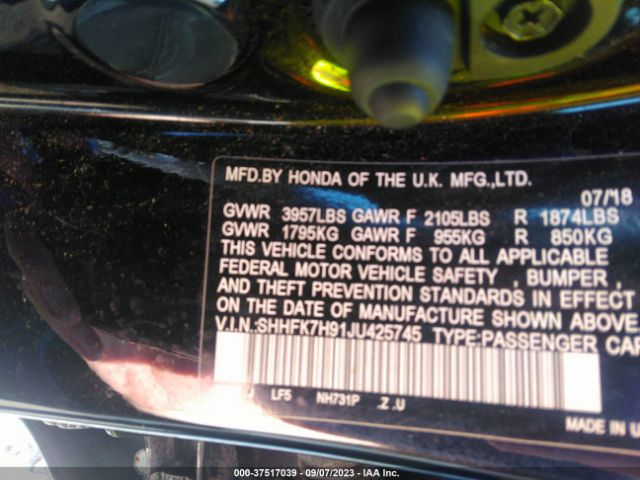 SHHFK7H91JU425745 Honda Civic Hatchback Sport Touring