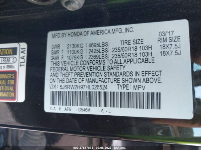5J6RW2H97HL026524 Honda Cr-v Touring