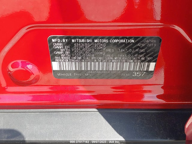 JA4AP3AU0KU030026 Mitsubishi Outlander Sport 2.0