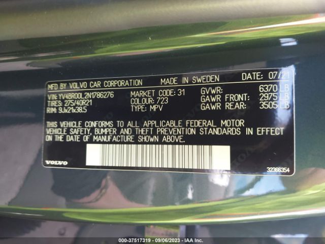 YV4BR00L2N1786276 Volvo Xc90 Recharge Inscription