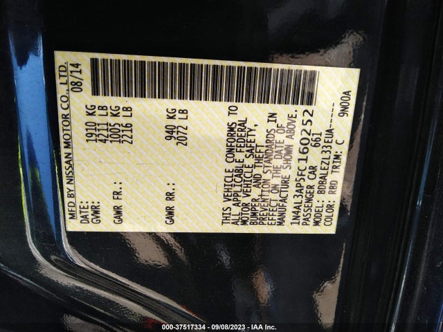 Nissan Altima 2.5 S 2015 1N4AL3AP5FC160252 Image 9
