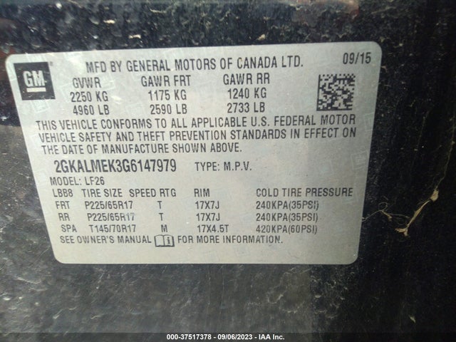 GMC Terrain Sle 2016 2GKALMEK3G6147979 Image 9