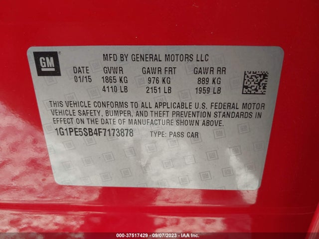 Chevrolet CRUZE LT 2015 1G1PE5SB4F7173878 Image 9