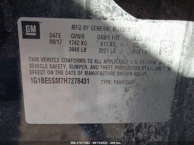Chevrolet CRUZE LT 2017 1G1BE5SM7H7278431 Image 9