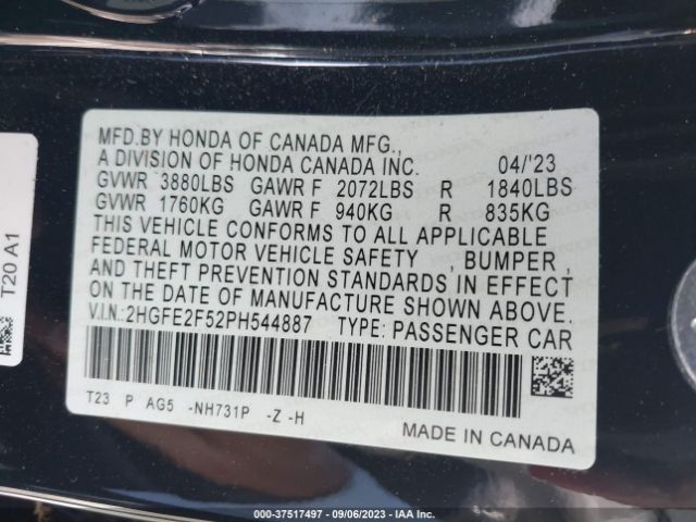 2HGFE2F52PH544887 Honda Civic Sedan Sport