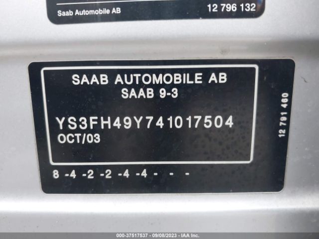 2004 SAAB 9-3 YS3FH49Y741017504 Photo 8