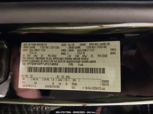 2018 FORD F-150 XL/XLT/LARIAT VIN: 1FTEW1EP7JFC14952