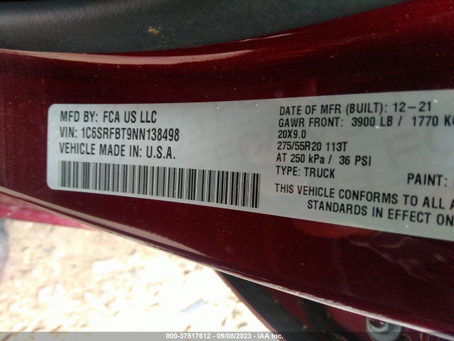 1C6SRFBT9NN138498 RAM 1500 Big Horn
