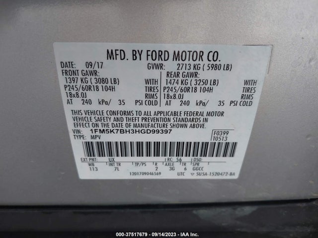 Ford Explorer 2017 1FM5K7BH3HGD99397 Image 9