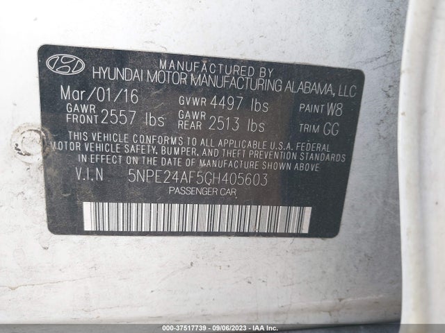 Hyundai Sonata 2.4l 2016 5NPE24AF5GH405603 Image 11