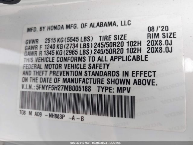 5FNYF5H27MB005188 Honda Pilot Special Edition