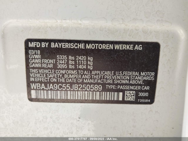2018 BMW 5 SERIES 530E IPERFORMANCE VIN: WBAJA9C55JB250589