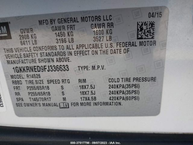 1GKKRNED9FJ336633 GMC ACADIA SLE