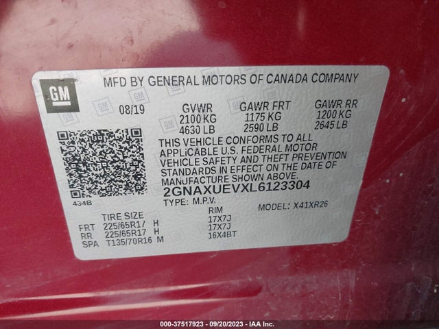 Chevrolet EQUINOX LT 2020 2GNAXUEVXL6123304 Image 9