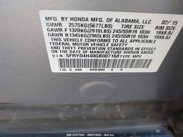 5FRYD4H40GB007160 Acura Mdx W/tech/w/tech