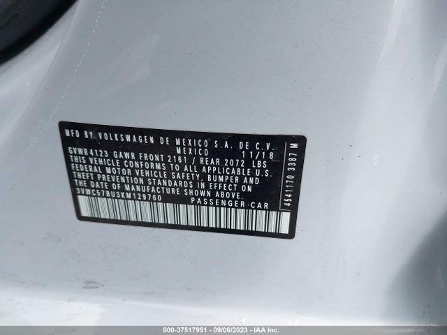3VWC57BU3KM129760 Volkswagen Jetta S/se/r-line