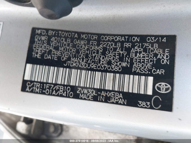 Toyota Prius Four/five/three/one/two 2014 JTDKN3DU9E0370380 Image 9