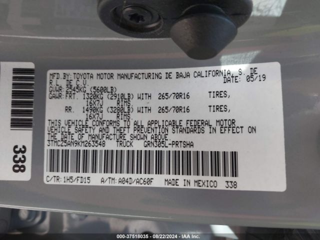 3TMCZ5AN9KM263548 Toyota Tacoma Trd Off Road