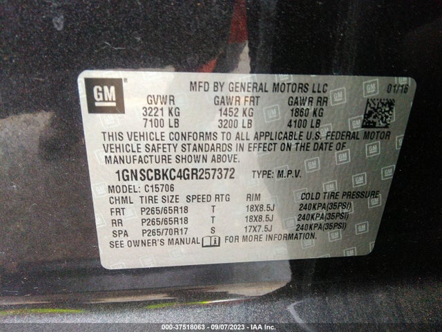 Chevrolet Tahoe Lt 2016 1GNSCBKC4GR257372 Image 9