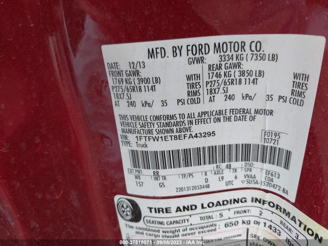 Ford F-150 Xlt 2014 1FTFW1ET8EFA43295 Image 9