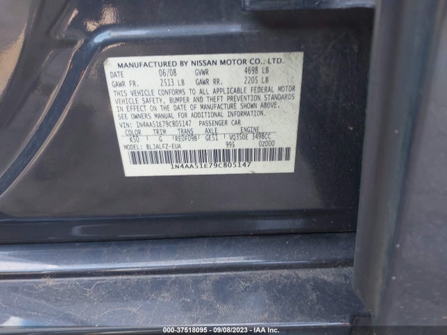 2009 NISSAN MAXIMA 3.5 SV W/SPORT PKG VIN: 1N4AA51E79C805147