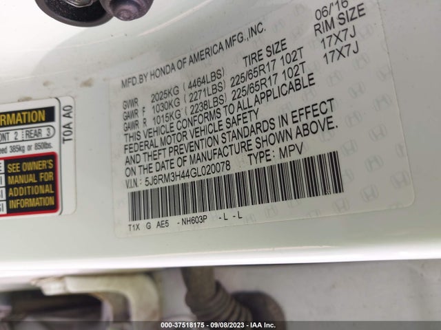 Honda CR-V SE 2016 5J6RM3H44GL020078 Image 9