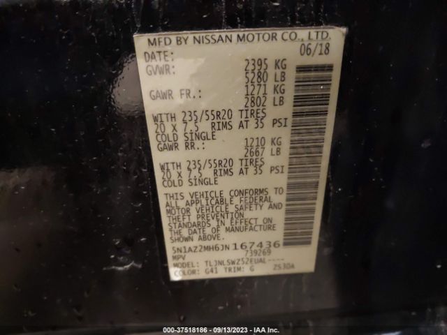 5N1AZ2MH6JN167436 Nissan Murano Platinum