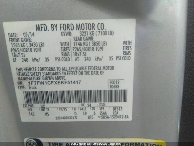 1FTFW1CFXEKF51417 Ford F-150 Xl/stx/xlt/fx2/lariat