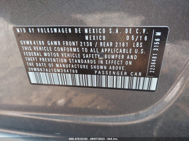 3VWD67AJ1GM394788 Volkswagen Jetta Sedan 1.4t Se