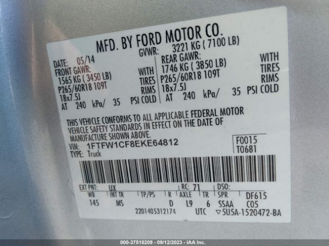 1FTFW1CF8EKE64812 Ford F-150 Xl/stx/xlt/fx2/lariat