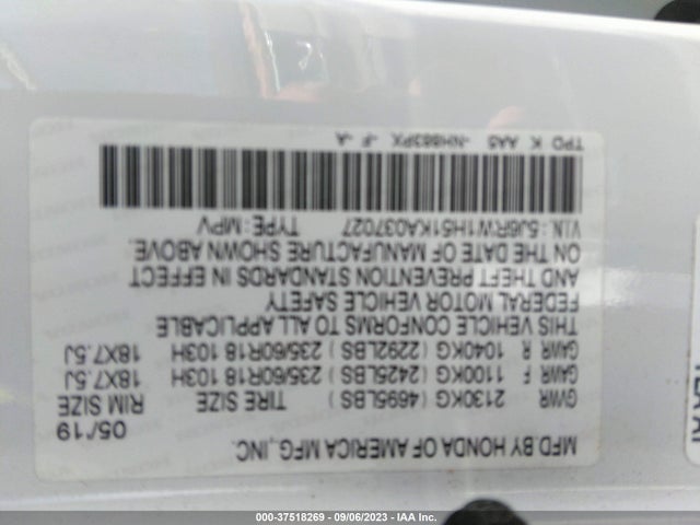 Honda CR-V EX 2019 5J6RW1H51KA037027 Image 9