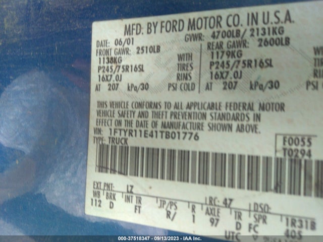2001 FORD RANGER 1FTYR11E41TB01776 Photo 8