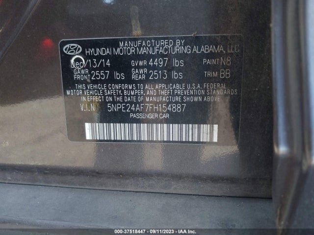 Hyundai Sonata 2.4l Se 2015 5NPE24AF7FH154887 Image 15