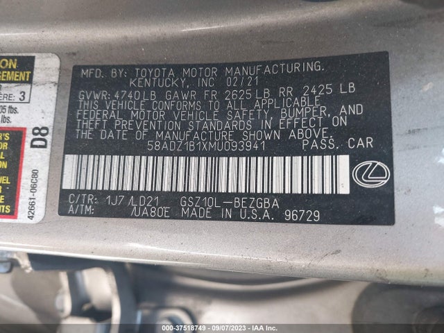 58ADZ1B1XMU093941 Lexus Es Es 350