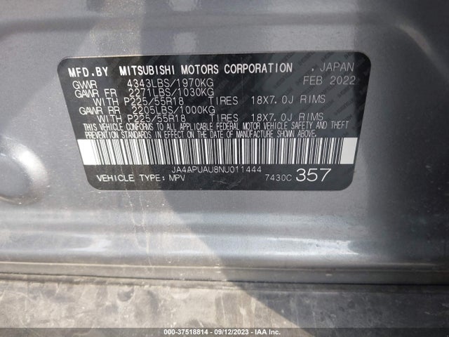 JA4APUAU8NU011444 Mitsubishi Outlander Sport Es/le/s/be