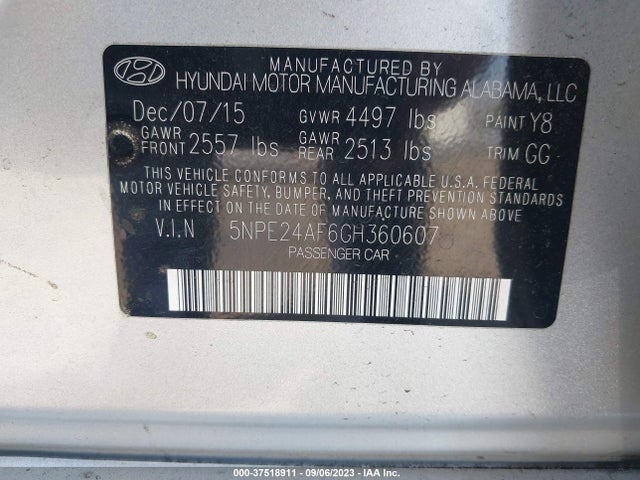 Hyundai Sonata 2.4l Se 2016 5NPE24AF6GH360607 Image 10