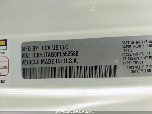 2023 JEEP GLADIATOR WILLYS VIN: 1C6HJTAG0PL552580