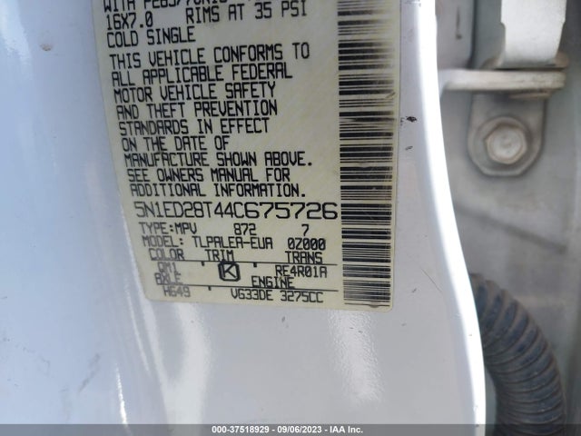 2004 NISSAN XTERRA XE VIN: 5N1ED28T44C675726