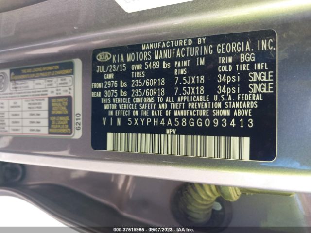 5XYPH4A58GG093413 KIA SORENTO EX