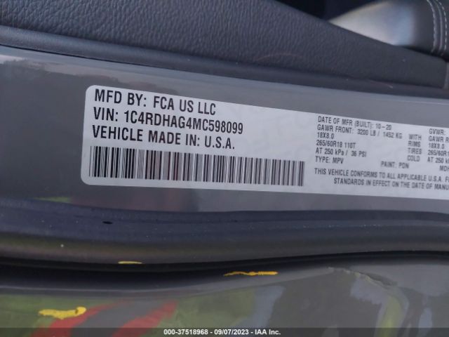 1C4RDHAG4MC598099 Dodge Durango Sxt Rwd