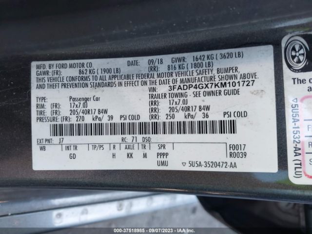 3FADP4GX7KM101727 Ford FIESTA ST