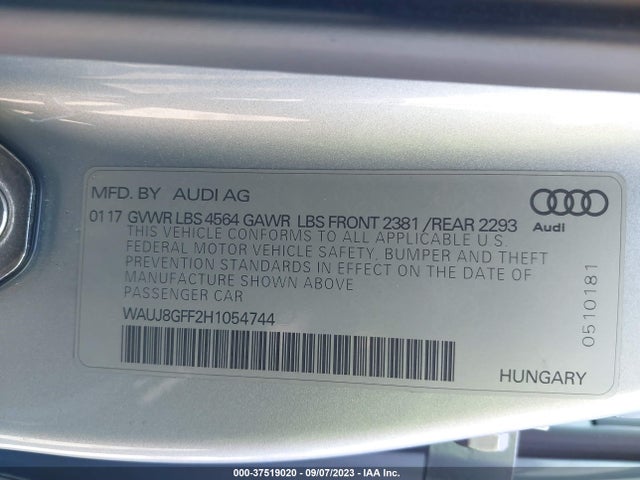 WAUJ8GFF2H1054744 Audi A3 Sedan Premium Plus
