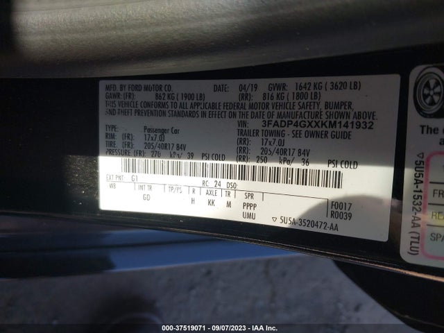 2019 FORD FIESTA ST VIN: 3FADP4GXXKM141932